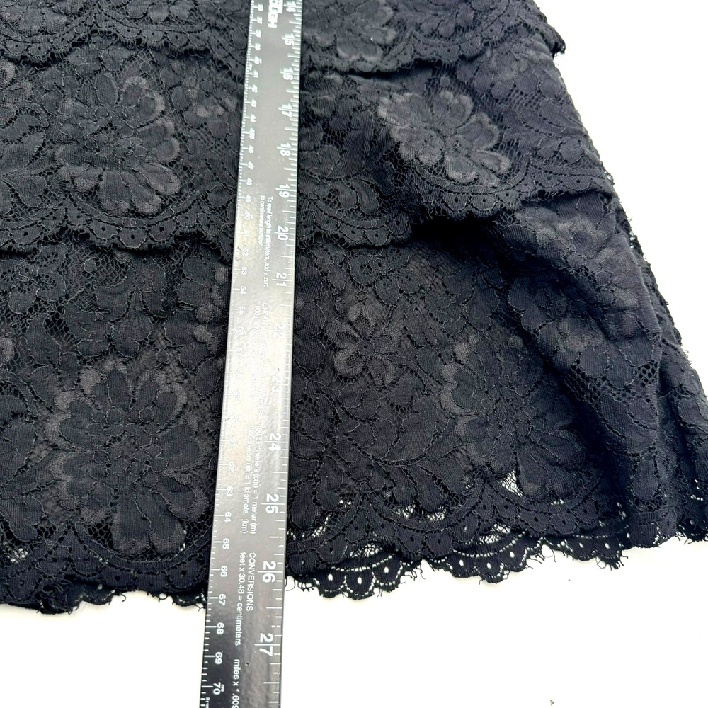 DAVID'S BRIDAL 14 Black Pleated Cocktail Mini Dress Tiered Lace Skirt Sweetheart - Picture 9 of 9